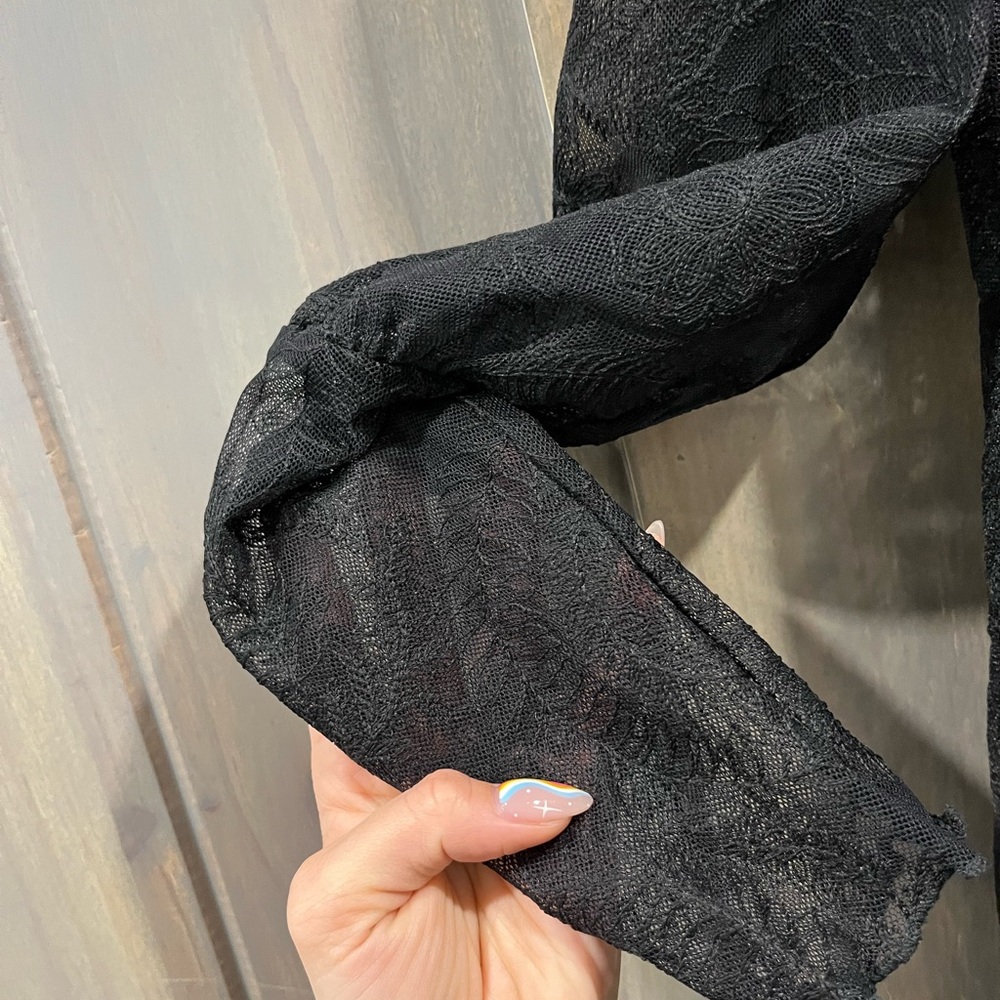 FreePeople - Black Sheer Lace Long Sleeve Robe - Picture 3 of 5